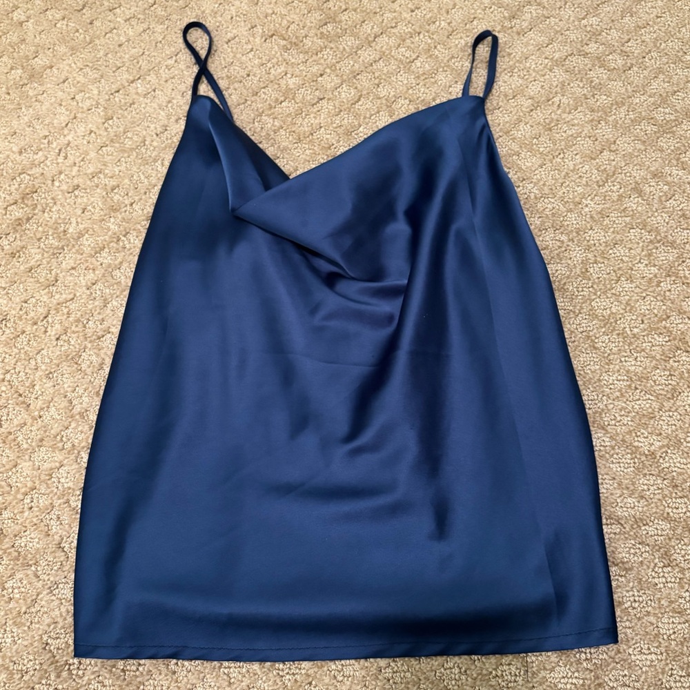 Blue Satin Cowl Neck Top